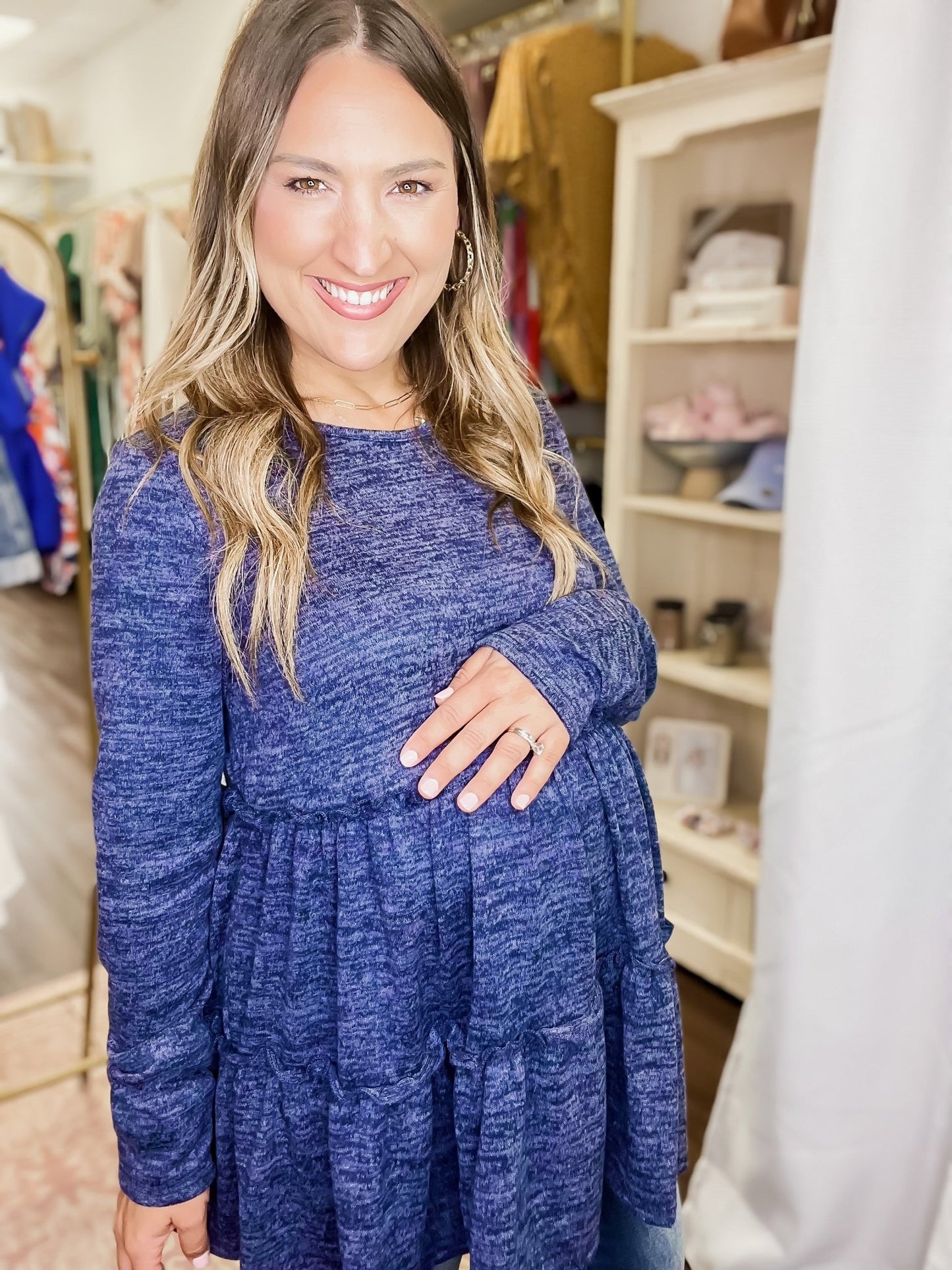 Navy Washed Ruffel Peplum Top - The Bump & Company LLC