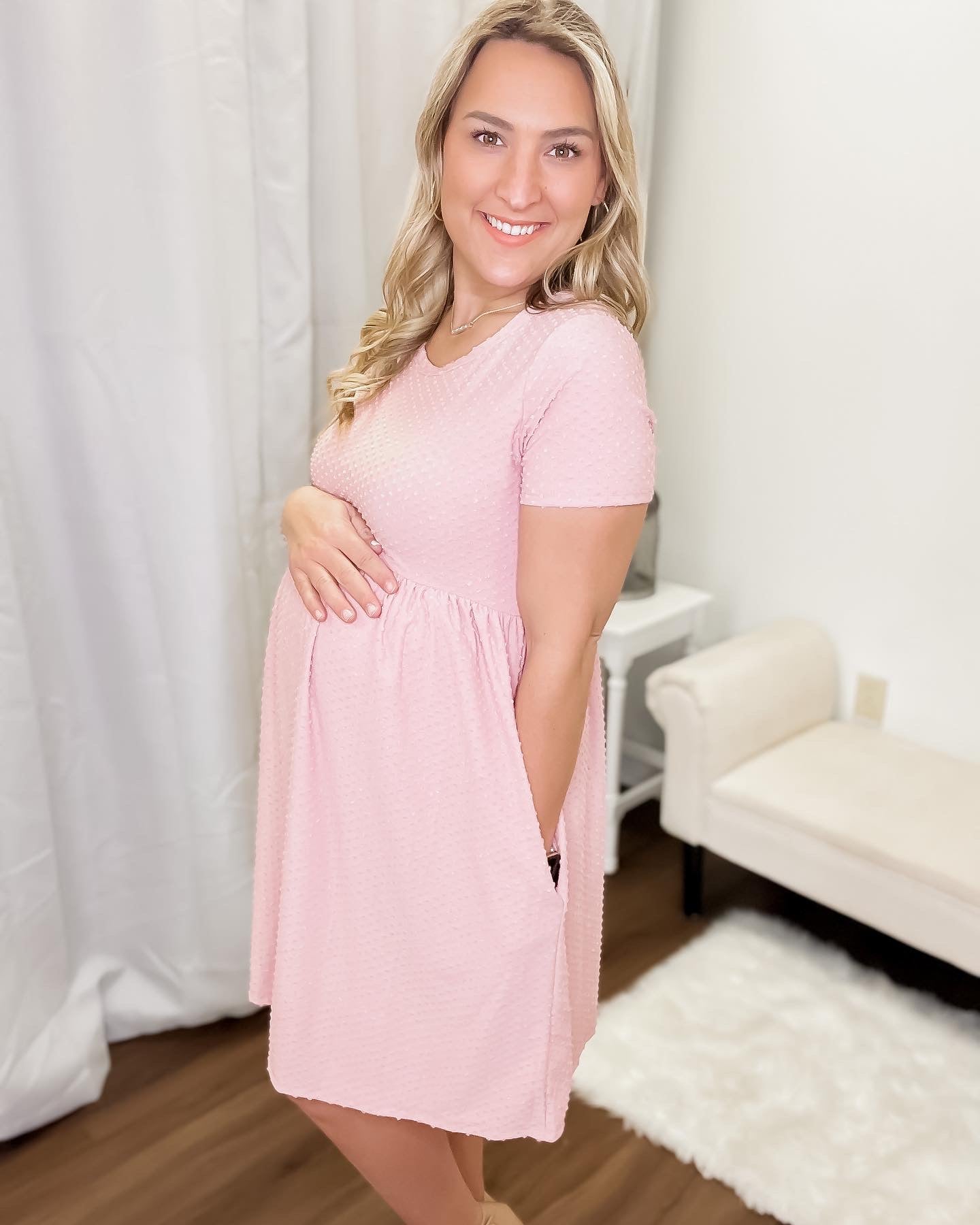 Powder Pink Dotted Dress - The Bump & Company LLC