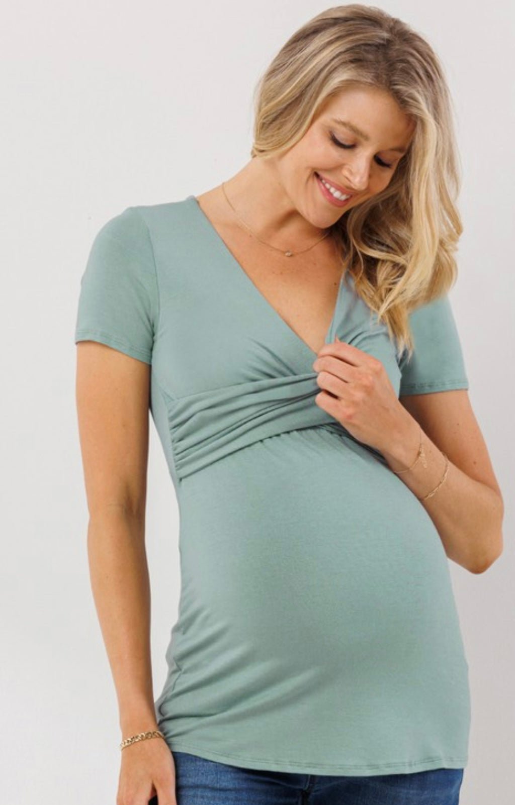Breast Feeding Maternity Top in Sage - The Bump & Company LLC