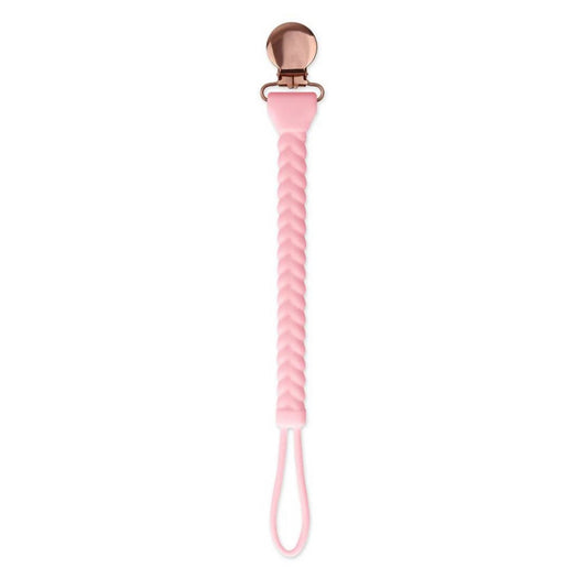 Pink Braid Sweetie Strap Silicone One Piece Pacifier Clips