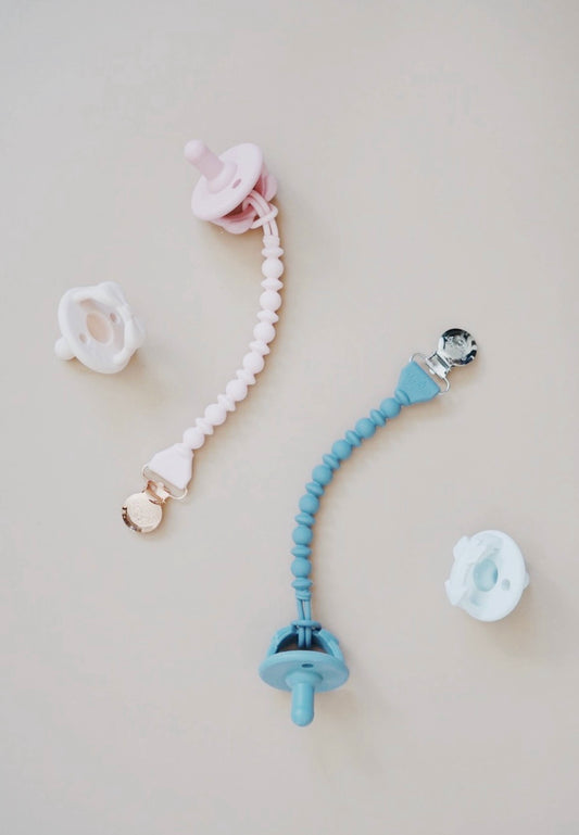 Pink Braid Sweetie Strap Silicone One Piece Pacifier Clips