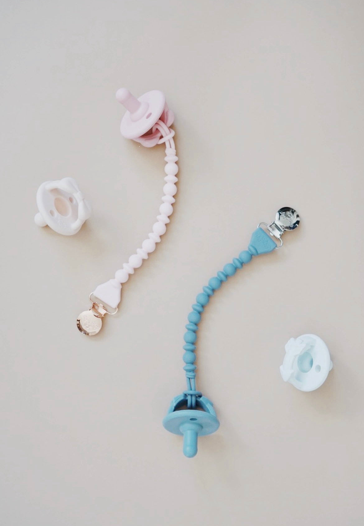 Blue Beaded Sweetie Strap Silicone One Piece Pacifier Clips