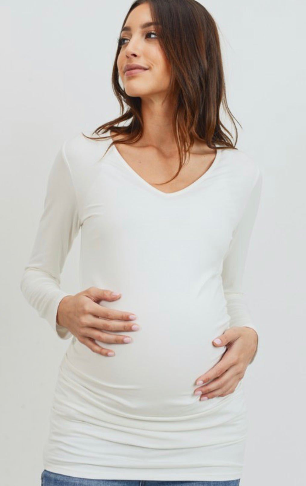Ivory Longsleeve VNeck Shirt - The Bump & Company LLC