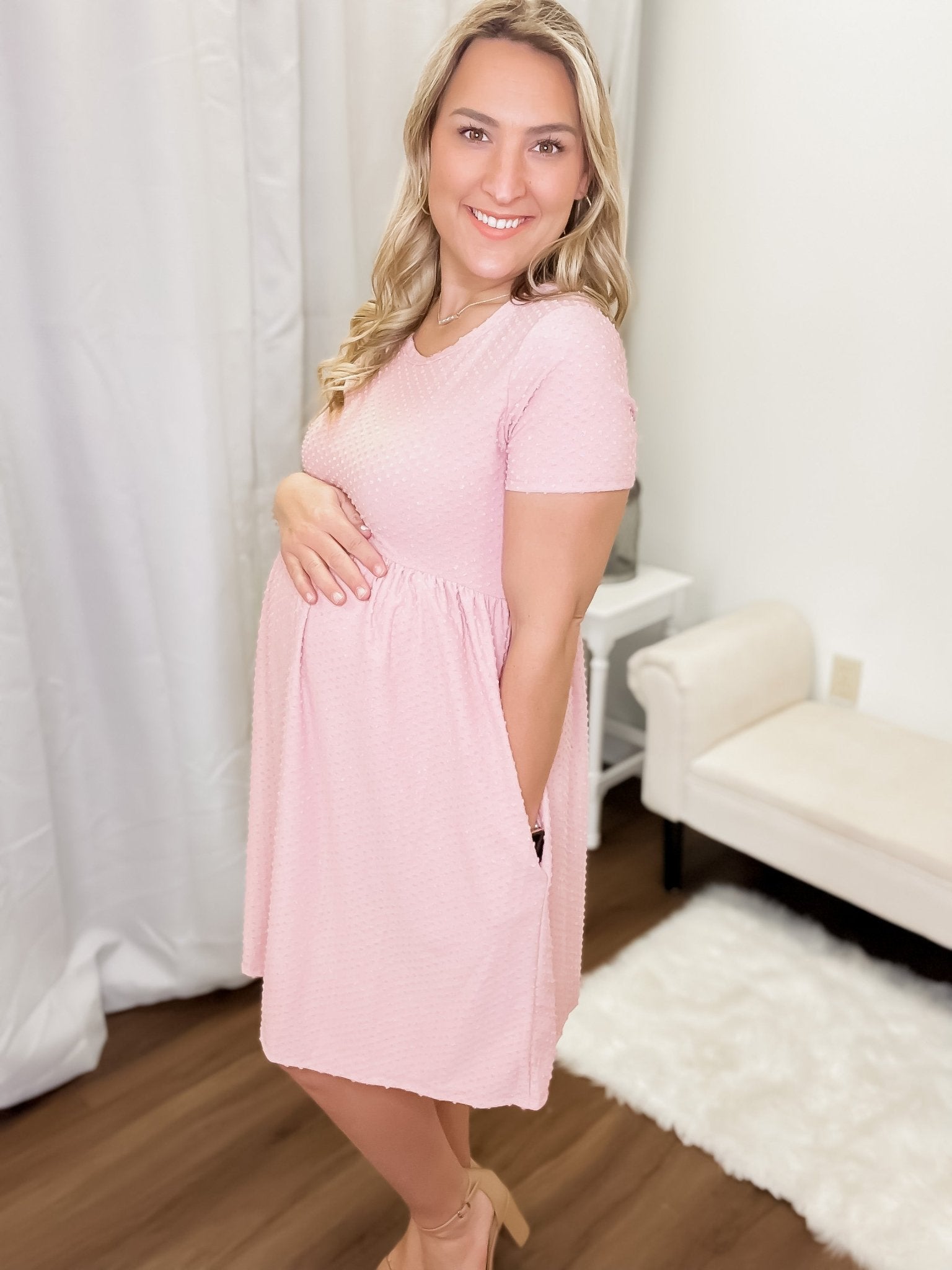 Powder Pink Dotted Dress - The Bump & Company LLC